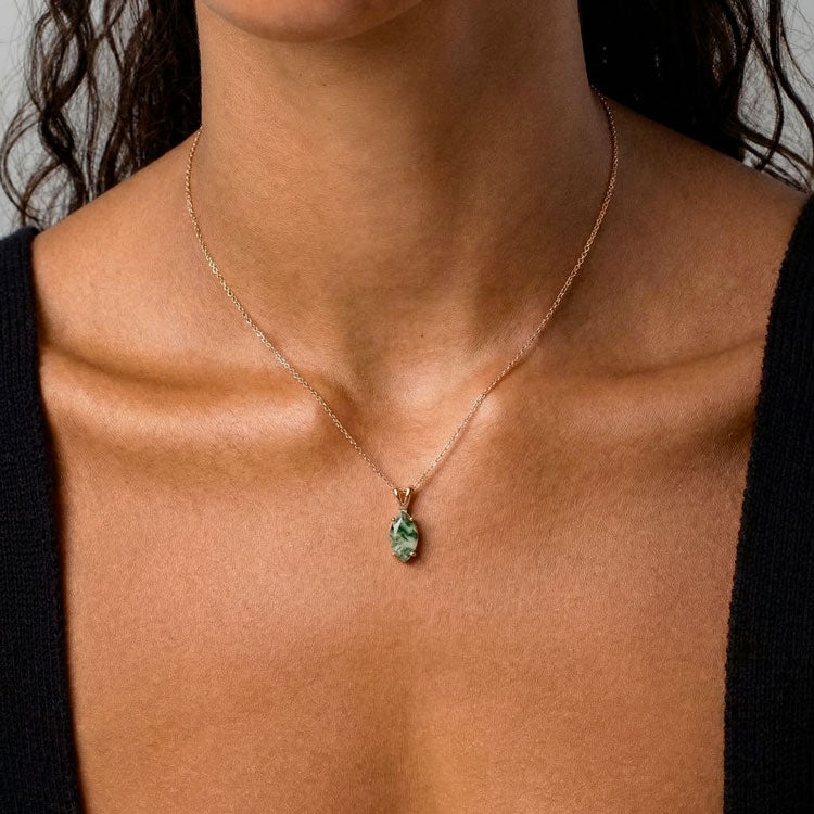 Moss Agate Necklace - Marquise