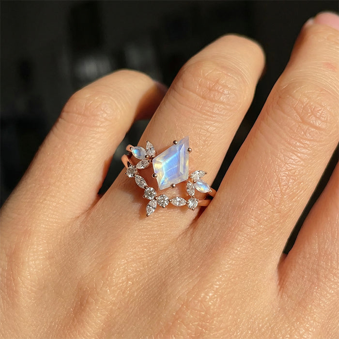 Celestial Winged Moonstone Cocktail Rings