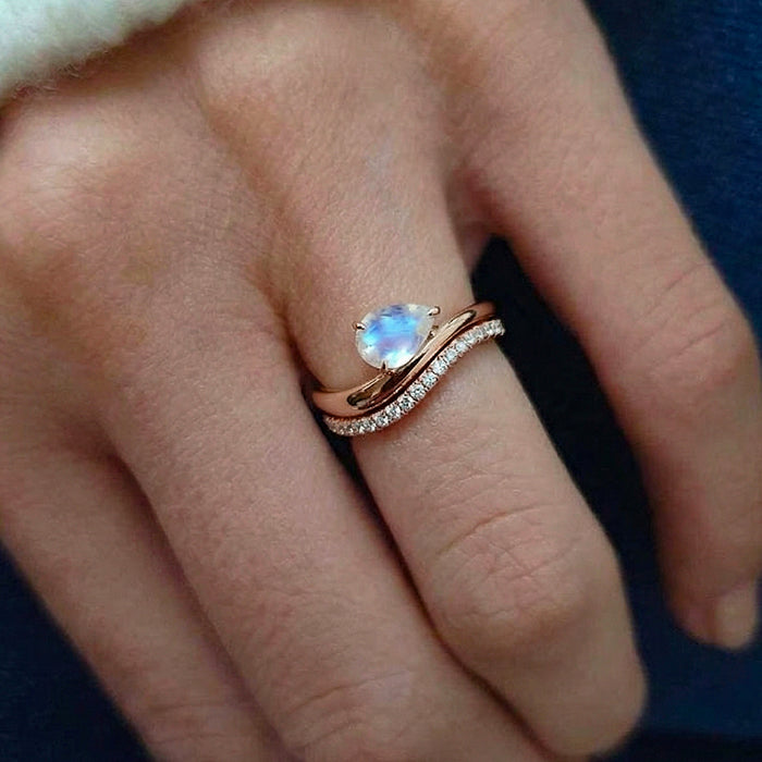 Streamlined Moonstone Double Ring Set