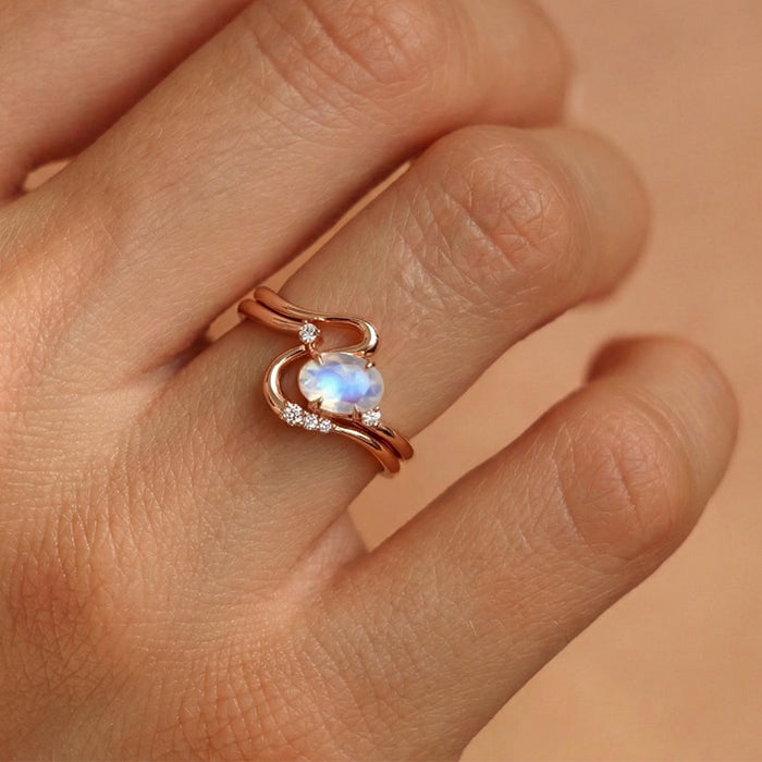 Twisted Statement Moonstone Rings Set