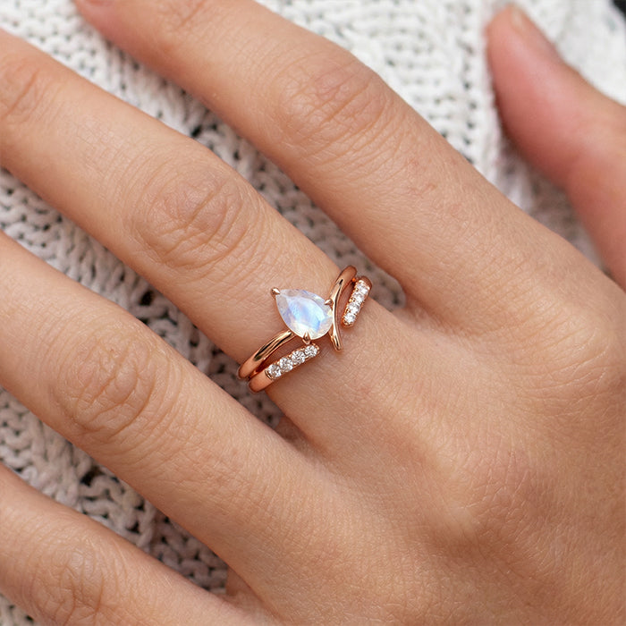 Edgy Moonstone Stackable Double Ring Set