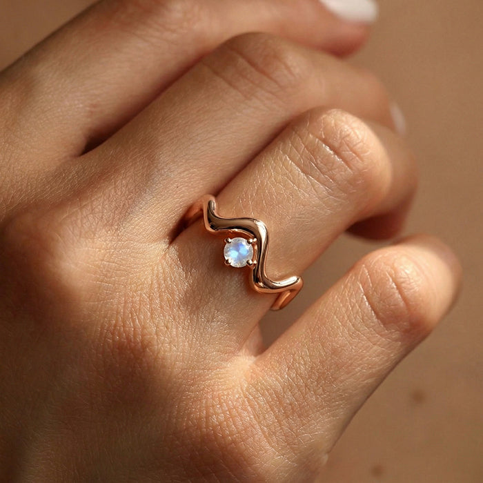 Wave-Twisted Moonstone Ring
