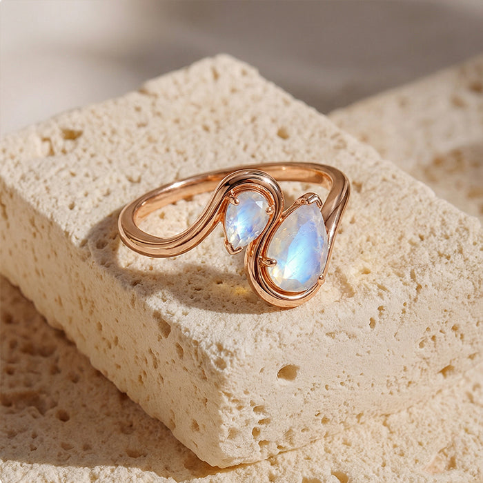 Two-Stone Moonstone Twisted Statement Ring