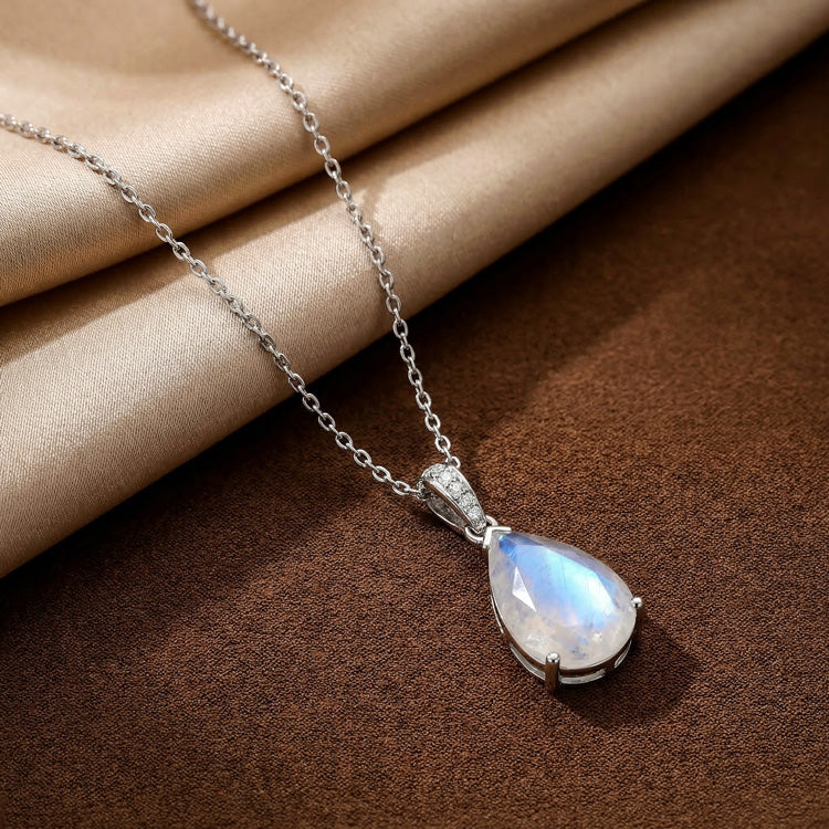 Zircon Chain & Moonstone Necklace - Pear