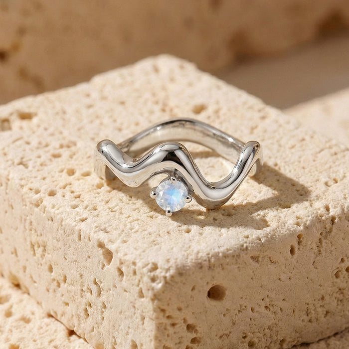 Wave-Twisted Moonstone Ring