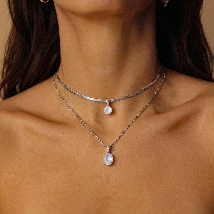 Snake Chain & Moonstone Necklace Set