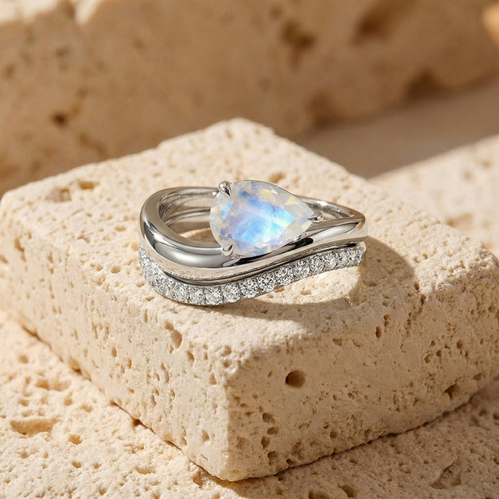 Streamlined Moonstone Double Ring Set