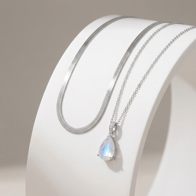 Snake Chain & Pear Moonstone Necklace