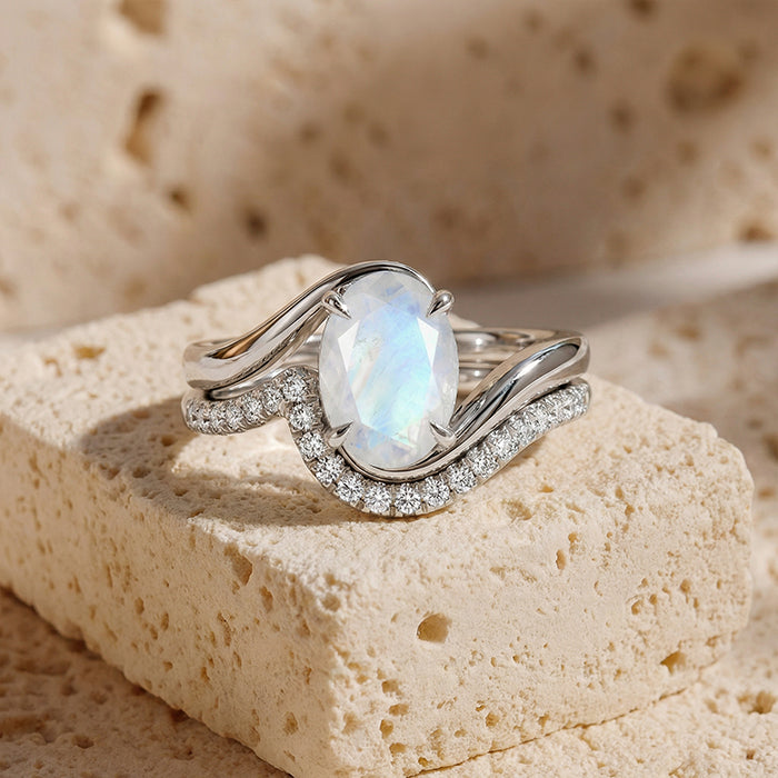 Twisted Moonstone Stackable Ring Set