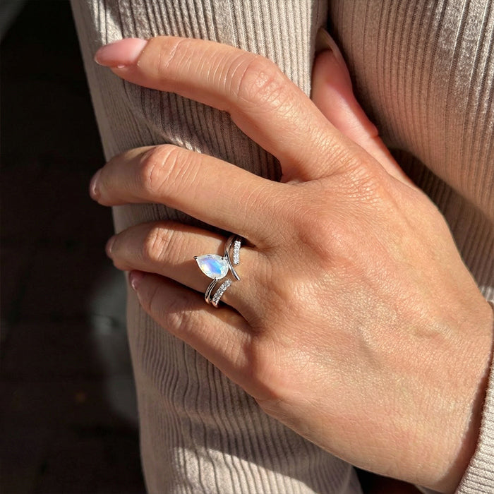Edgy Moonstone Stackable Double Ring Set