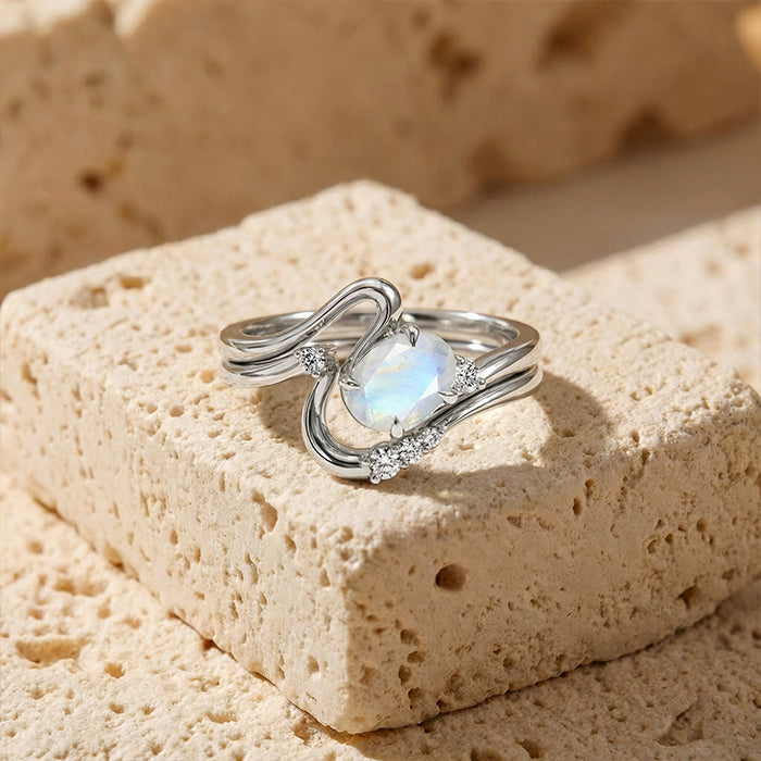 Twisted Statement Moonstone Rings Set
