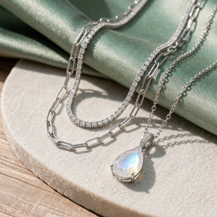 Moonstone Necklace Set With Zircon Chain