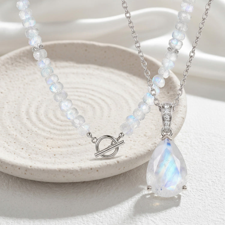 Beaded Moonstone Necklace - Set