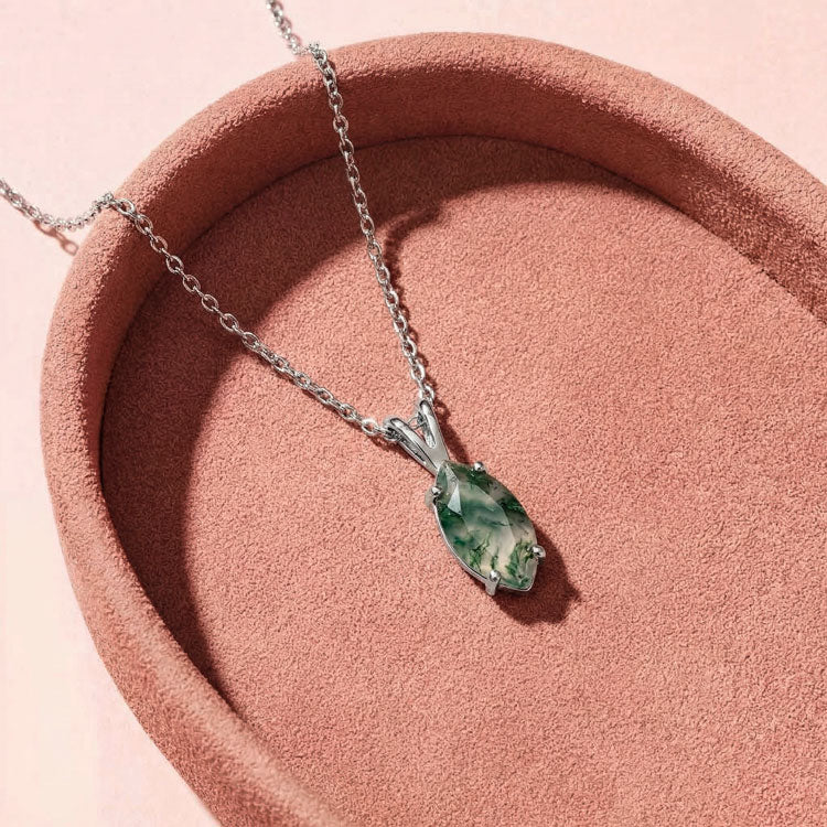 Moss Agate Necklace - Marquise