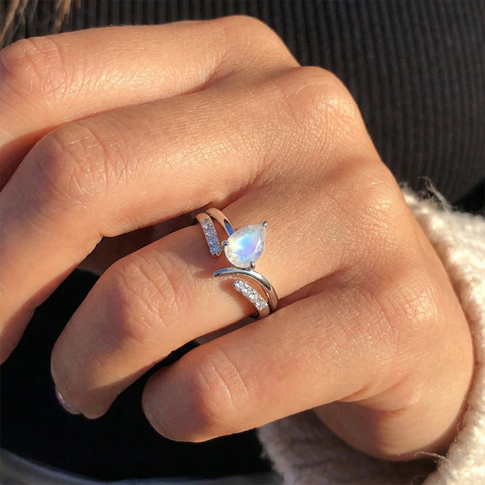 Edgy Moonstone Stackable Double Ring Set