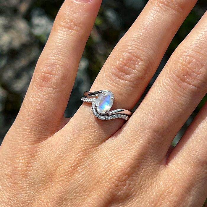 Twisted Moonstone Stackable Ring Set