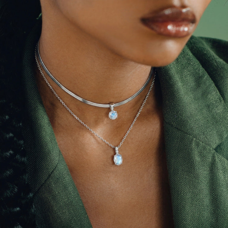 Snake Chain & Moonstone Necklace Set