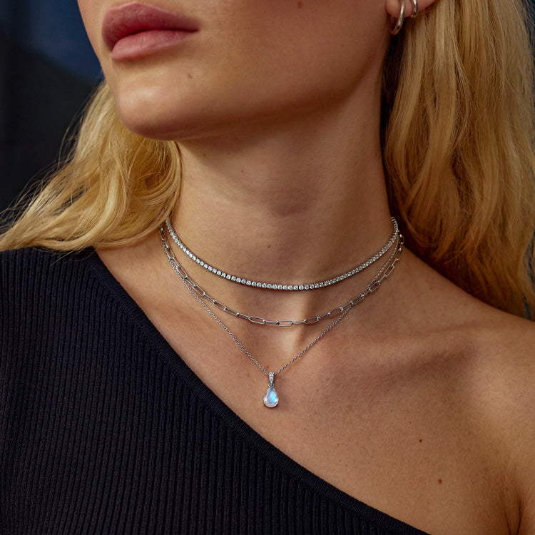 Moonstone Necklace Set With Zircon Chain