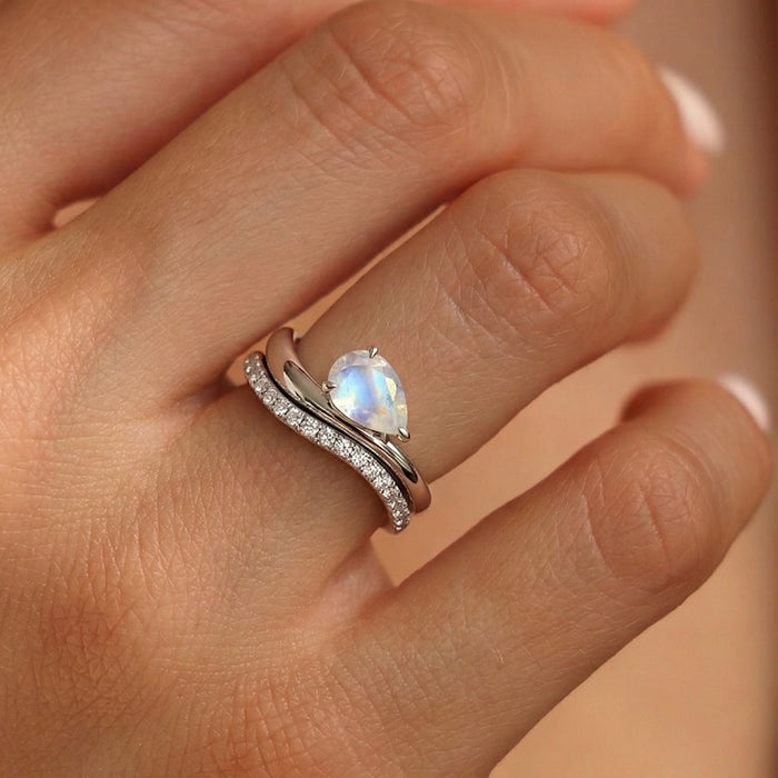 Streamlined Moonstone Double Ring Set