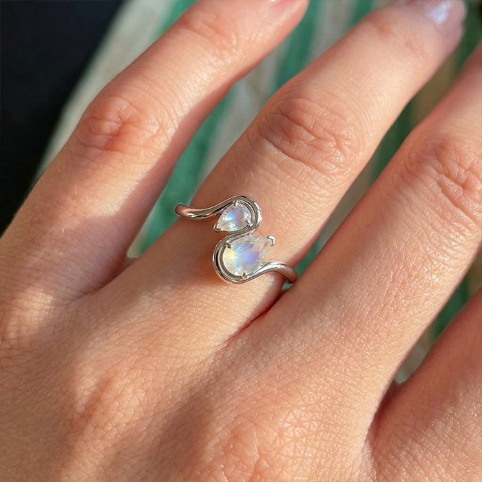 Two-Stone Moonstone Twisted Statement Ring
