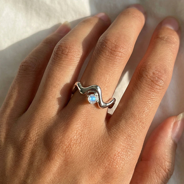 Wave-Twisted Moonstone Ring
