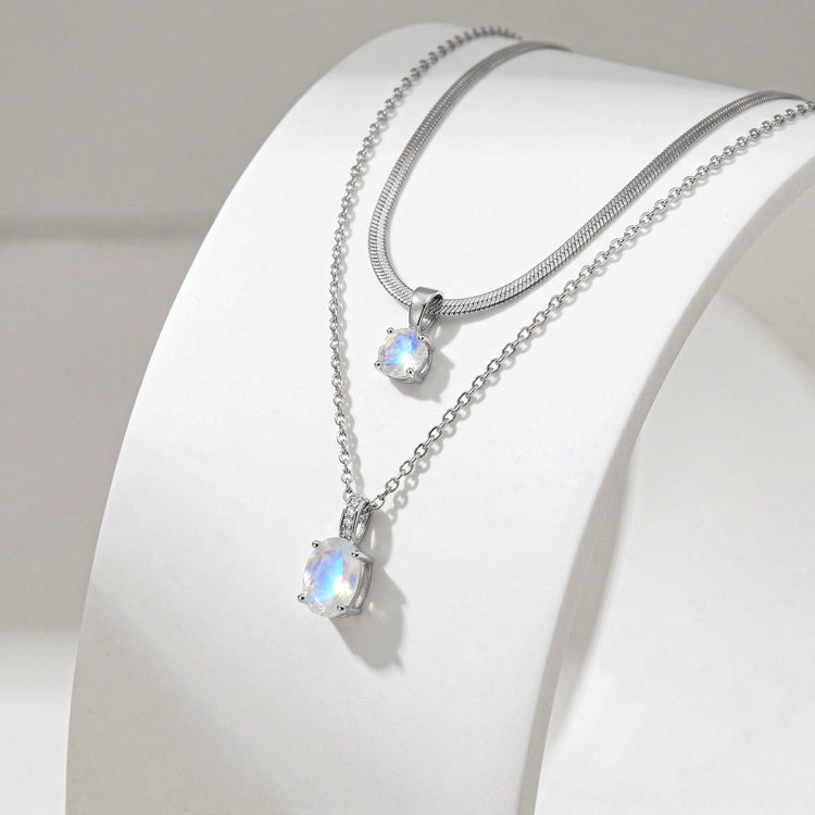 Snake Chain & Moonstone Necklace Set