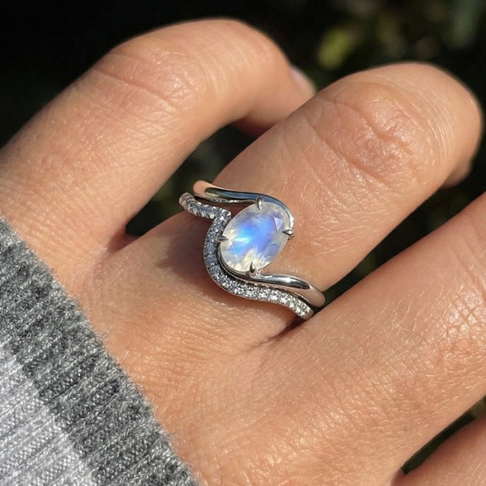 Twisted Moonstone Stackable Ring Set