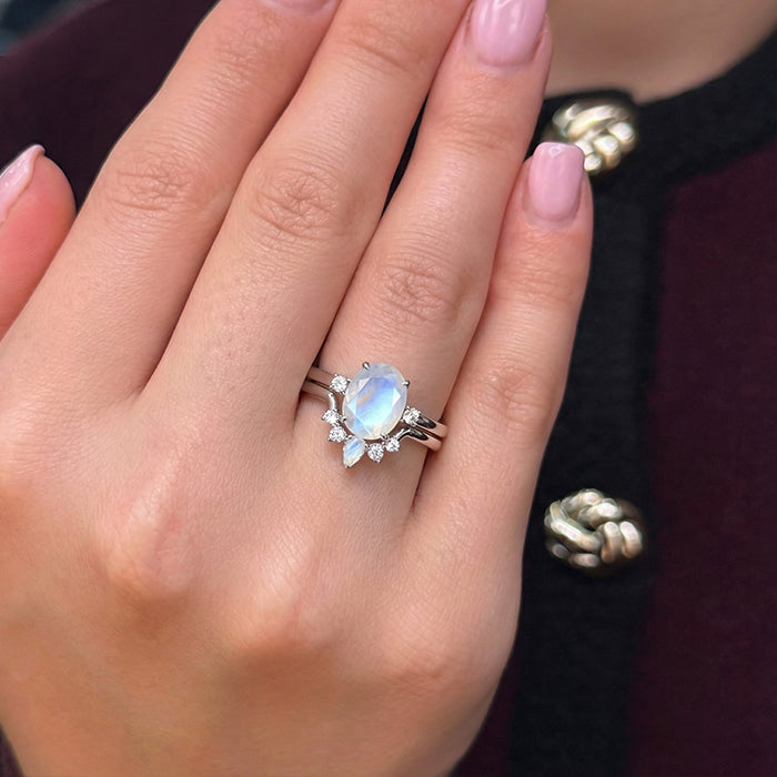 Oval Moonstone Bridal Ring Set