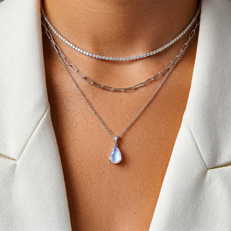 Moonstone Necklace Set With Zircon Chain