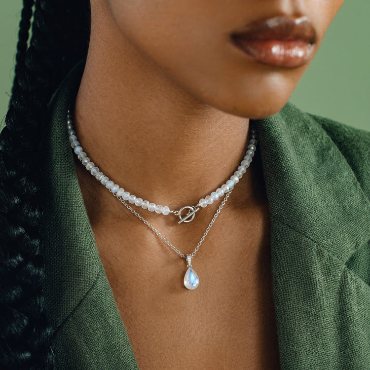 Beaded Moonstone Necklace - Set