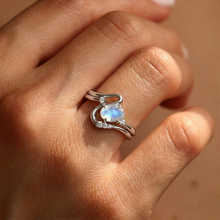 Twisted Statement Moonstone Rings Set