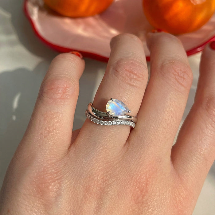Streamlined Moonstone Double Ring Set