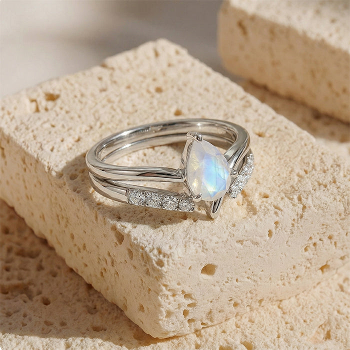 Edgy Moonstone Stackable Double Ring Set