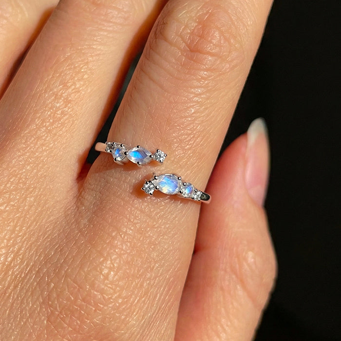 Dainty Moonstone Adjustable Open Ring
